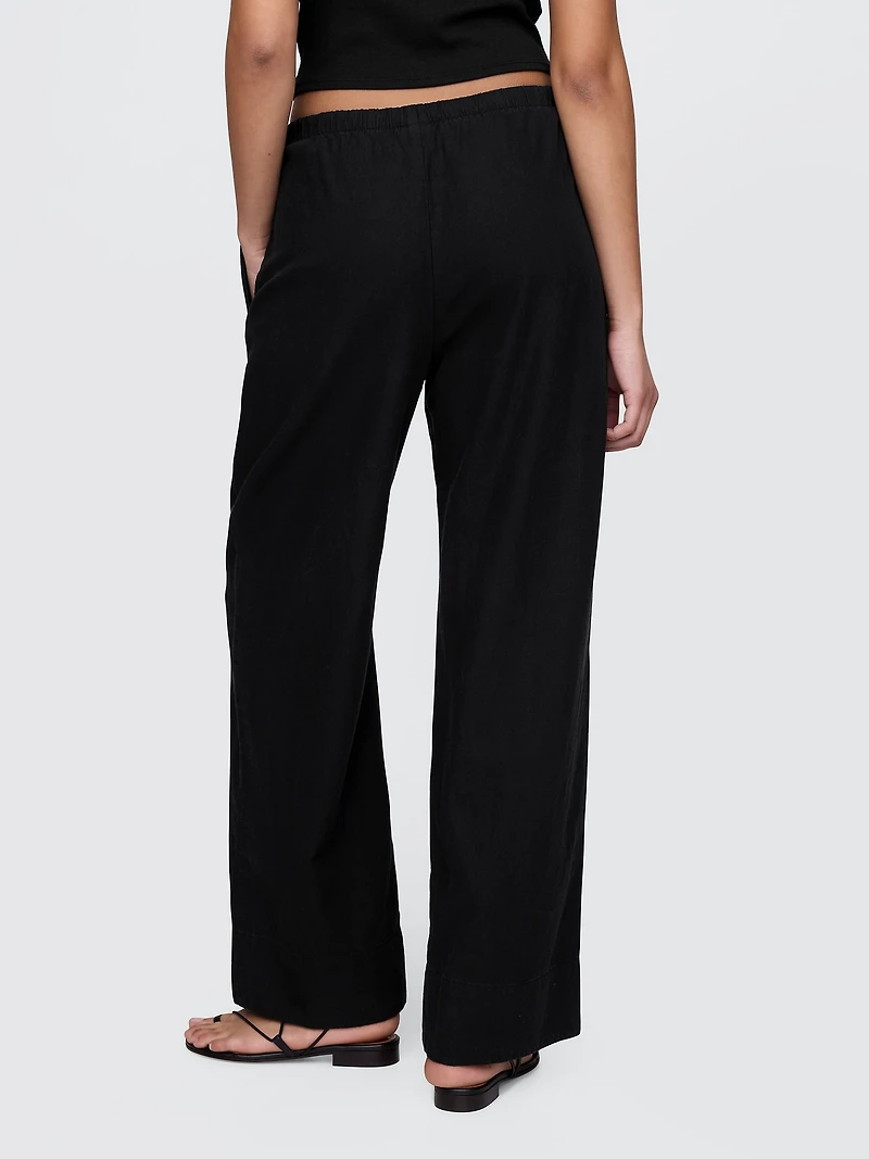 Linen-Blend Easy Wide-Hem Pants