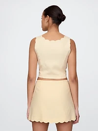 Linen-Blend Scalloped Crop Top