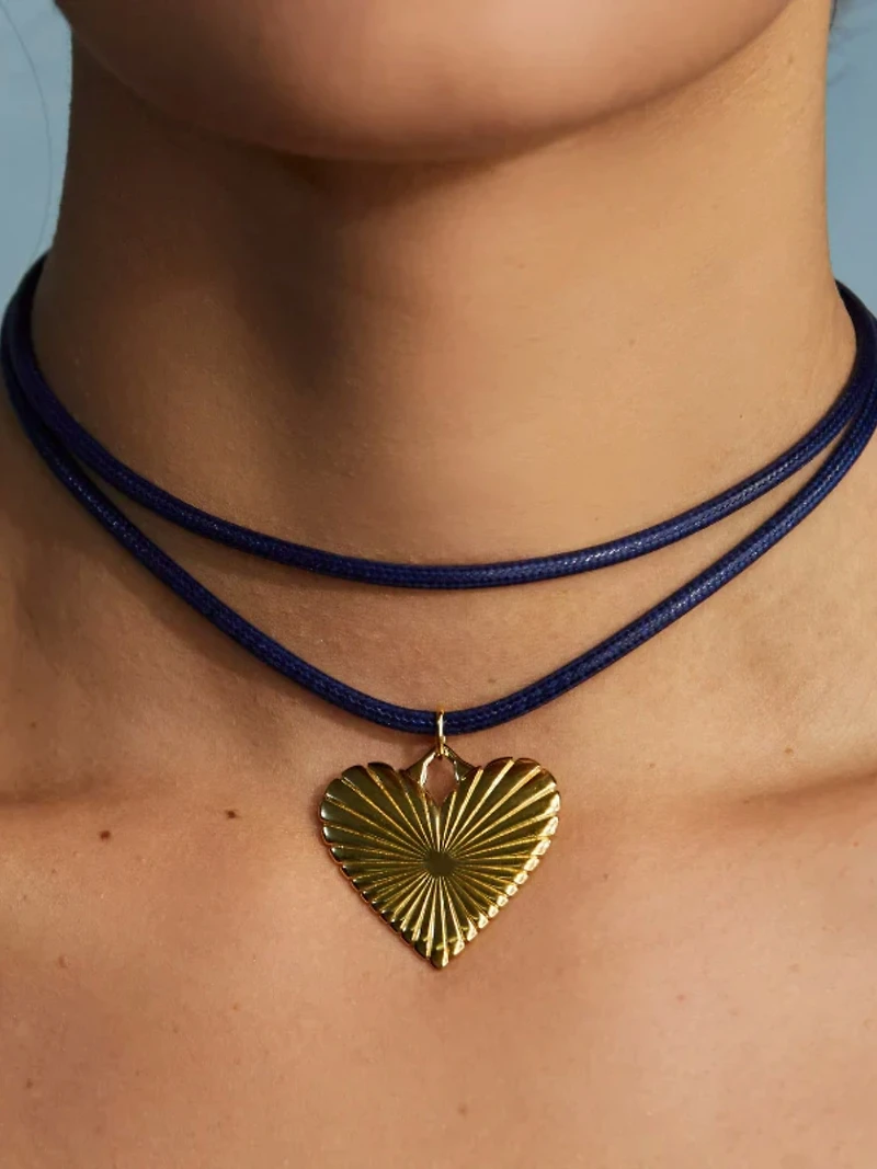 Exclusive Gap Denim Ribbed Heart of Gold Necklace