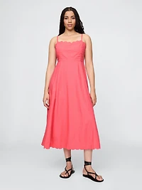 Linen-Blend Scalloped Midi Dress