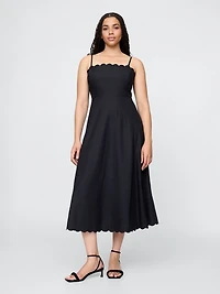 Linen-Blend Scalloped Midi Dress