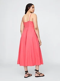 Linen-Blend Scalloped Midi Dress