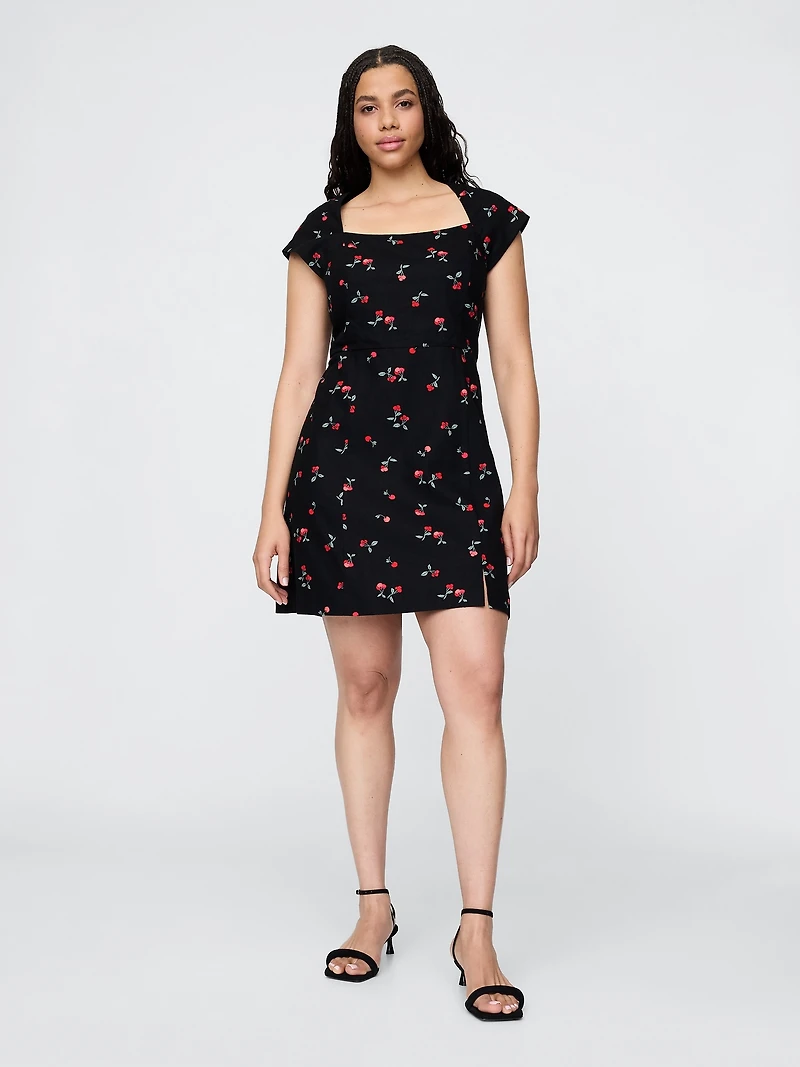 Linen-Blend Cap-Sleeve Mini Dress