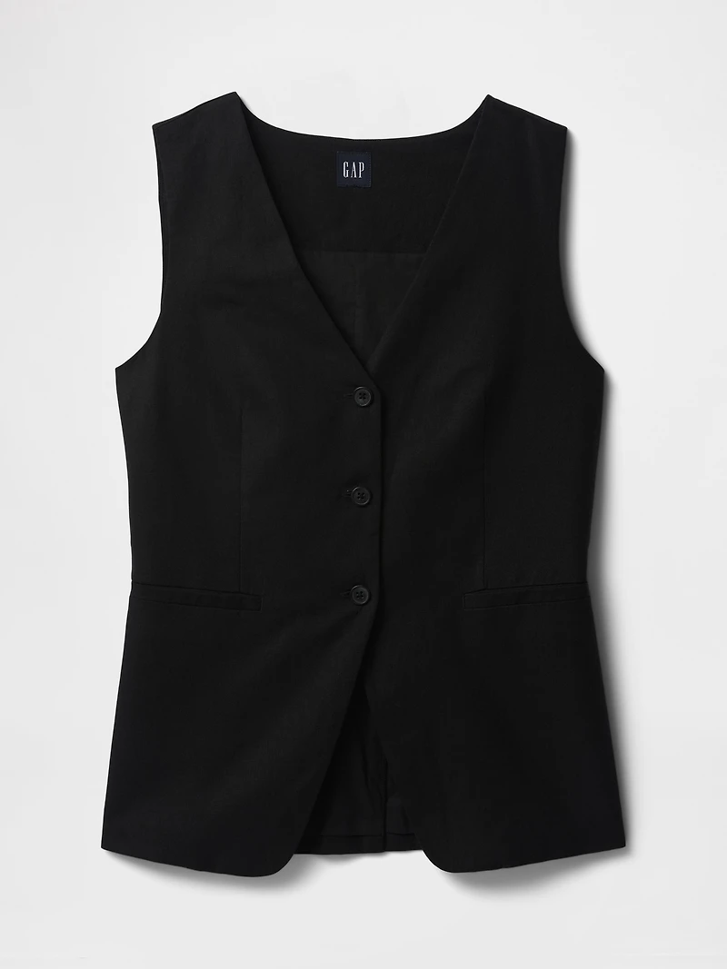 Linen-Blend Longline Vest