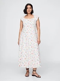 Linen-Blend Cap-Sleeve Maxi Dress