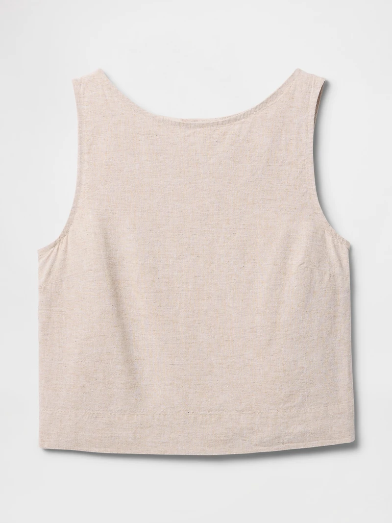 Linen-Blend Crop Shell Tank Top