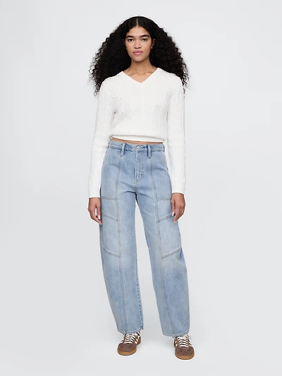 High Rise Seamed Barrel Jeans