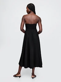 Linen-Blend Scalloped Midi Dress