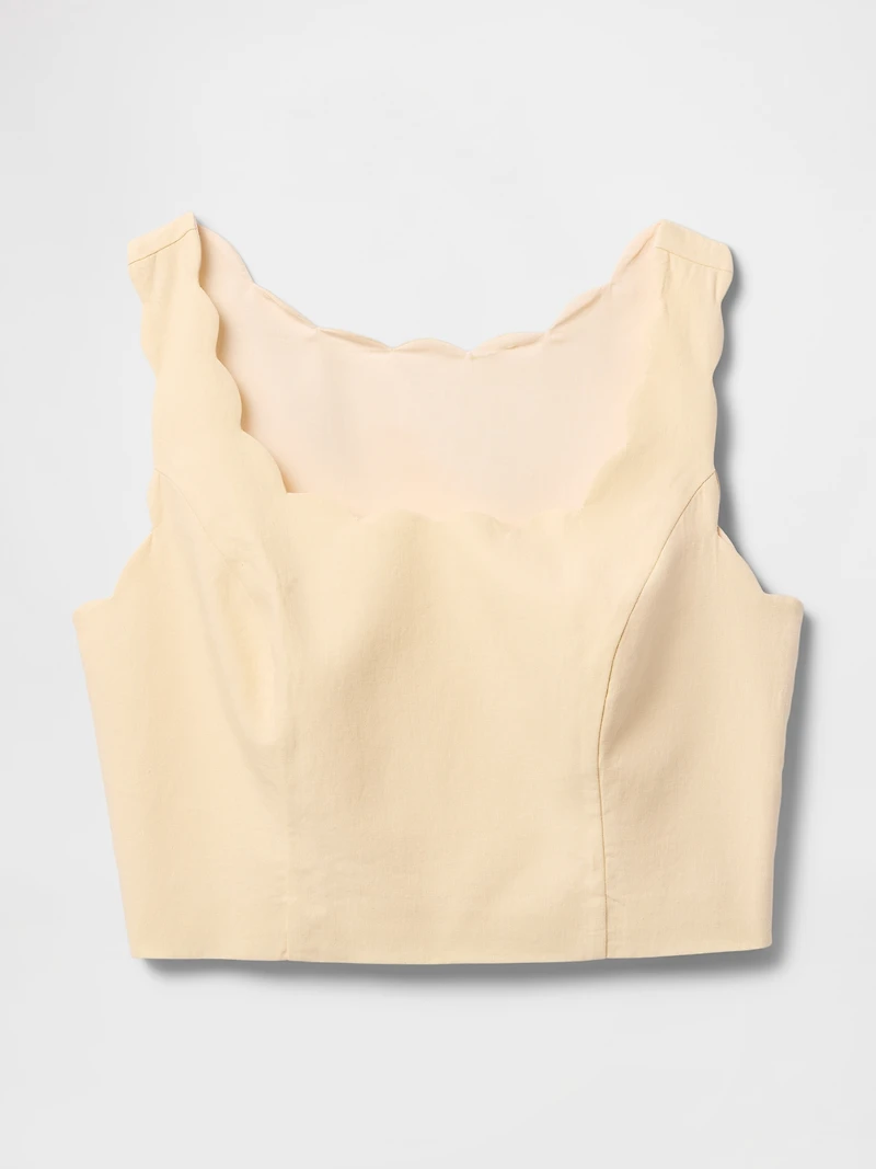 Linen-Blend Scalloped Crop Top
