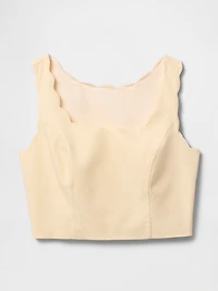 Linen-Blend Scalloped Crop Top