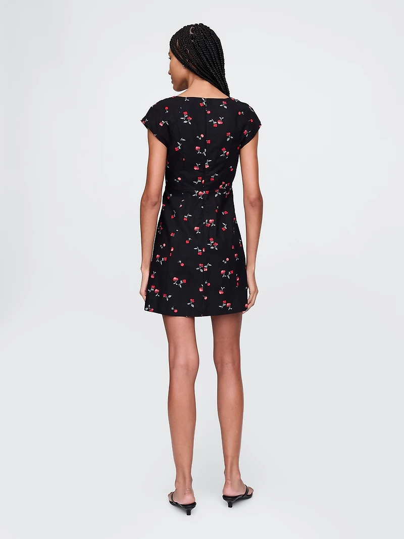 Linen-Blend Cap-Sleeve Mini Dress