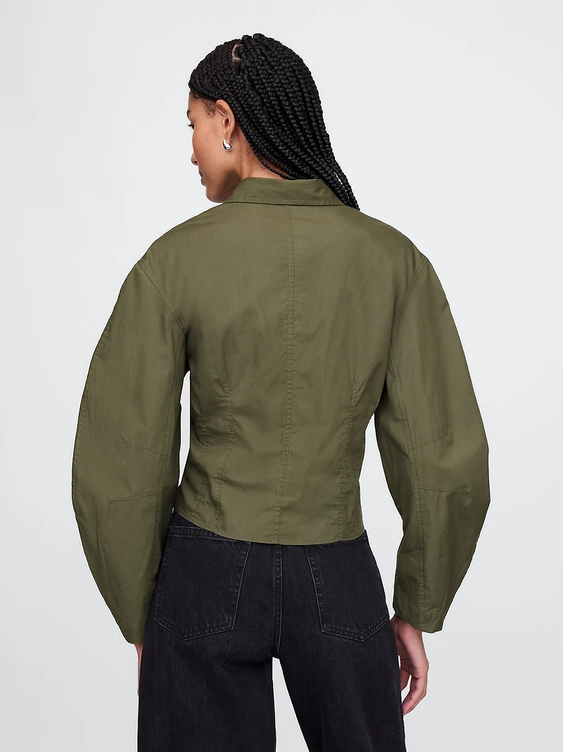 Organic Cotton Poplin Barrel-Sleeve Crop Shirt