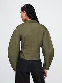 Organic Cotton Poplin Barrel-Sleeve Crop Shirt