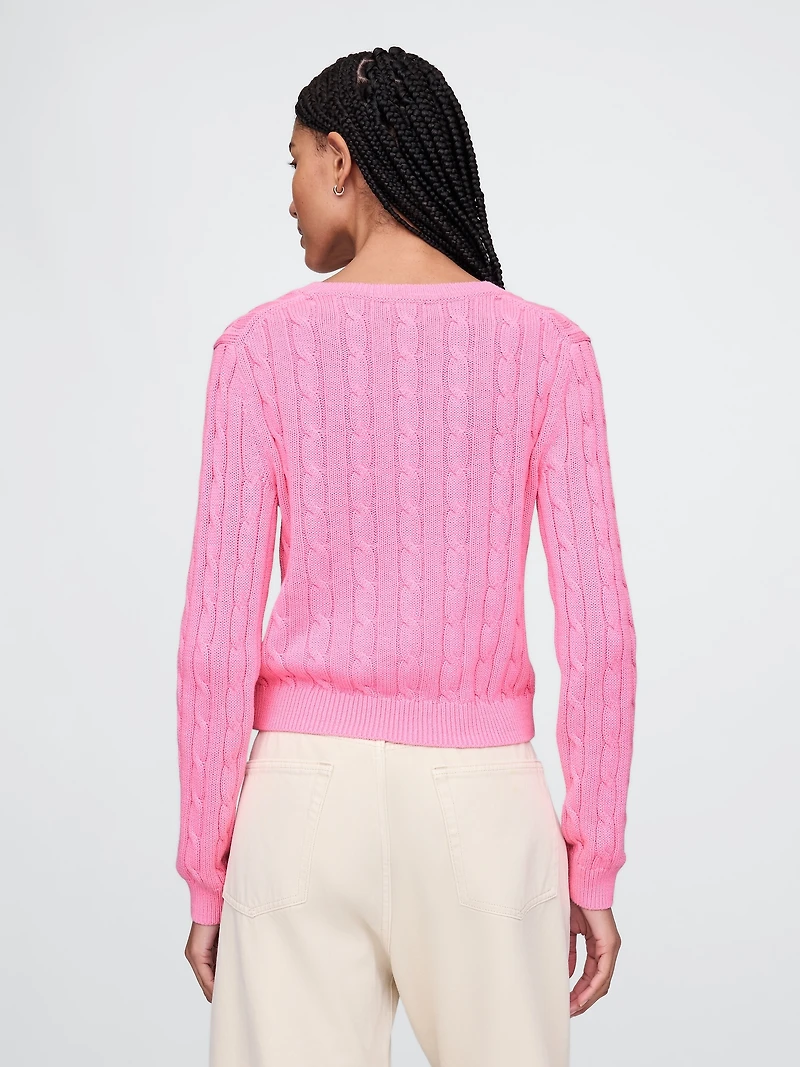 100% Cotton Cable-Knit V-Neck Sweater