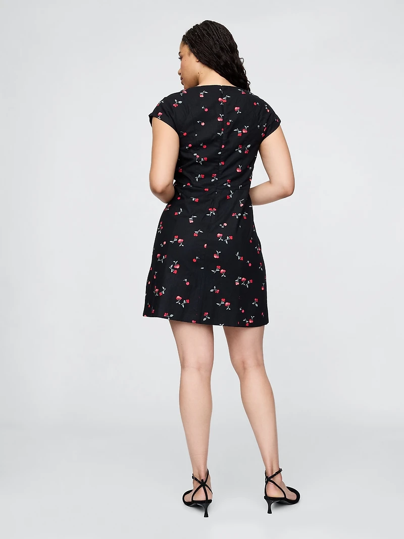 Linen-Blend Cap-Sleeve Mini Dress