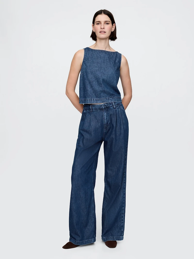 UltraSoft Denim Crop Shell Tank Top