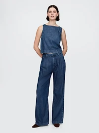 UltraSoft Denim Crop Shell Tank Top