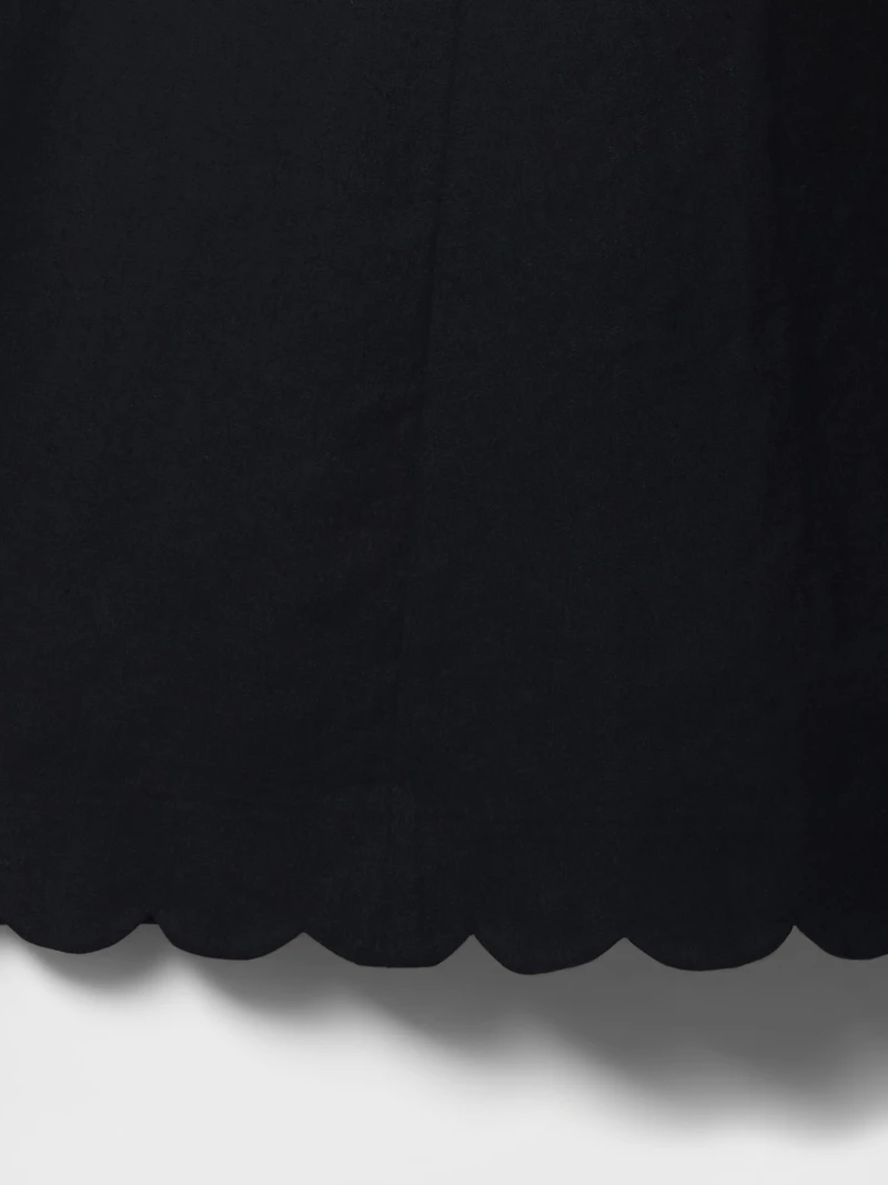 Linen-Blend Scalloped Midi Dress