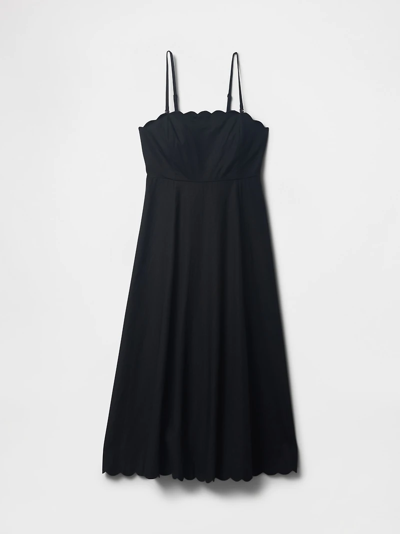 Linen-Blend Scalloped Midi Dress