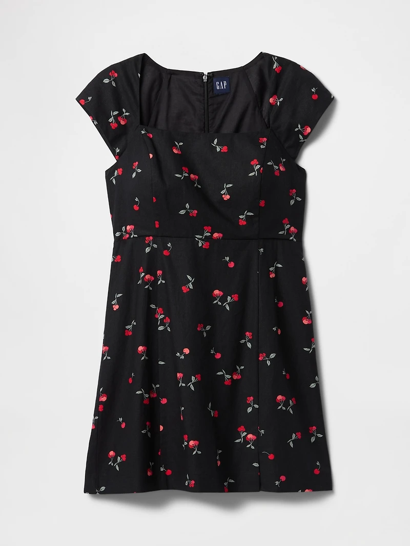 Linen-Blend Cap-Sleeve Mini Dress