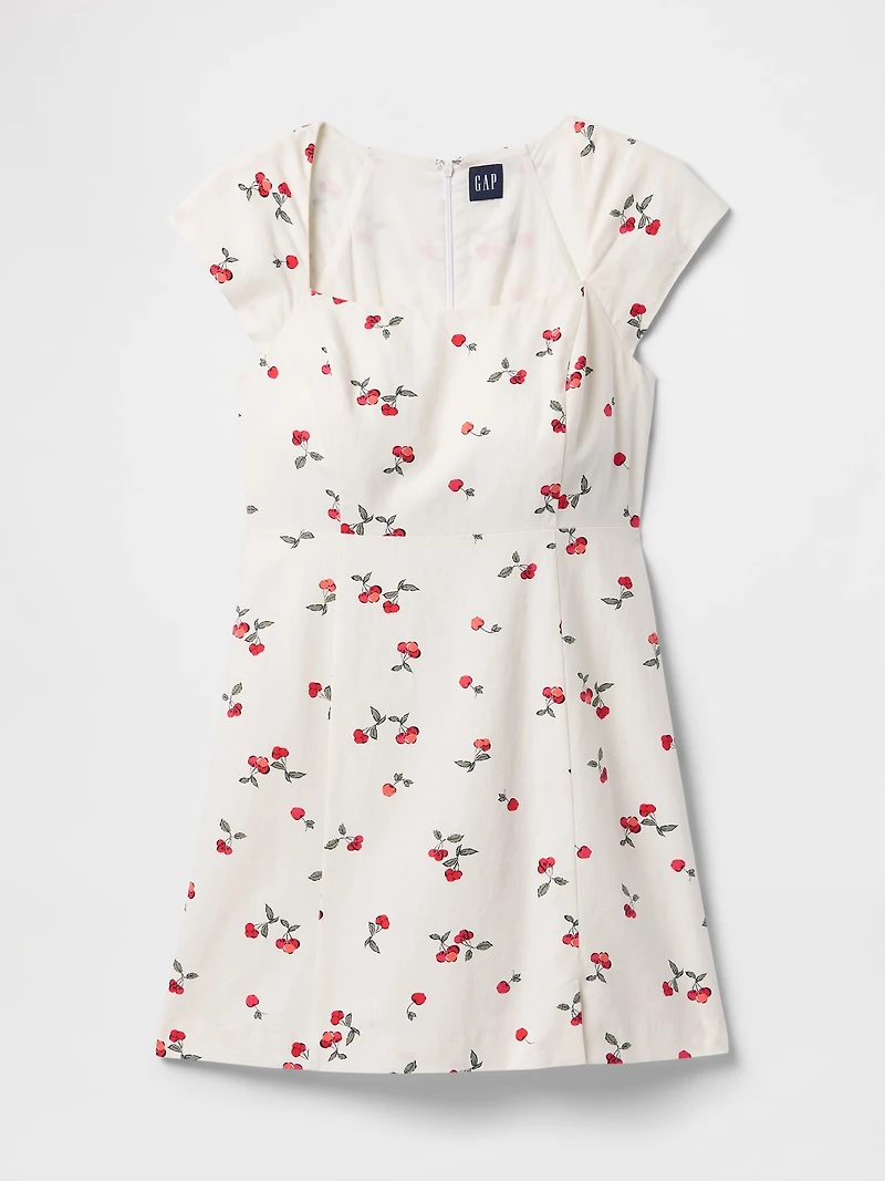Linen-Blend Cap-Sleeve Mini Dress