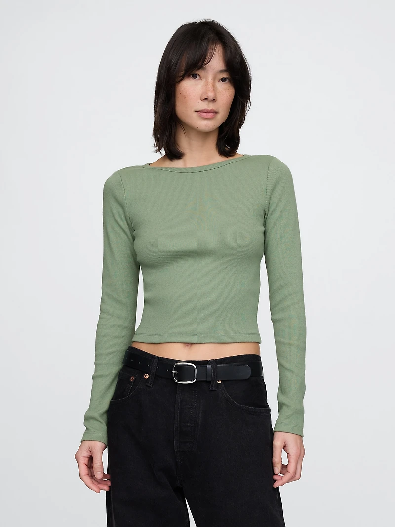 Heavyweight Rib Boatneck Crop T-Shirt