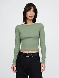 Heavyweight Rib Boatneck Crop T-Shirt