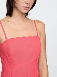 Linen-Blend Scalloped Midi Dress
