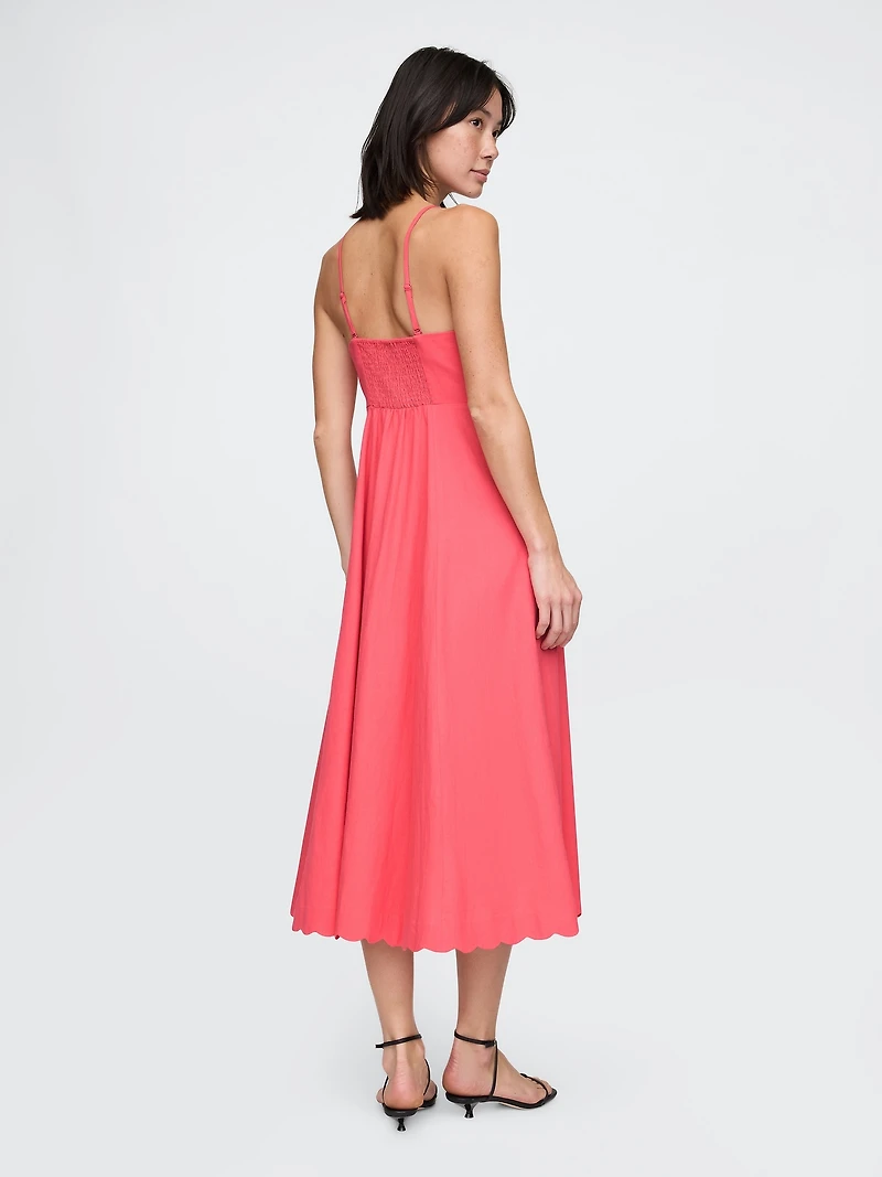 Linen-Blend Scalloped Midi Dress