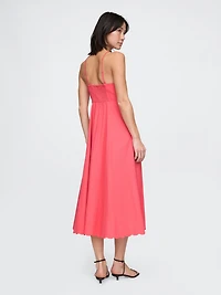 Linen-Blend Scalloped Midi Dress