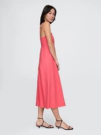 Linen-Blend Scalloped Midi Dress