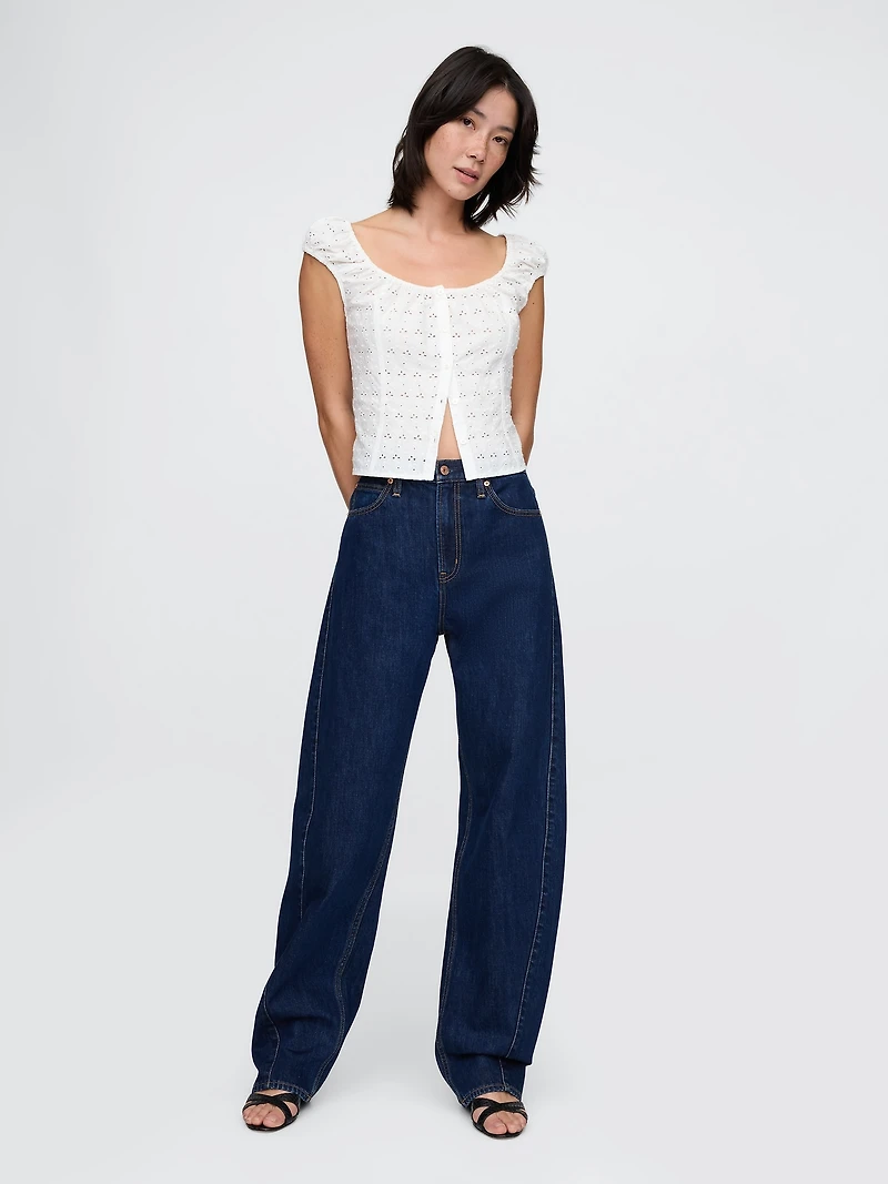 Cap-Sleeve Eyelet Top