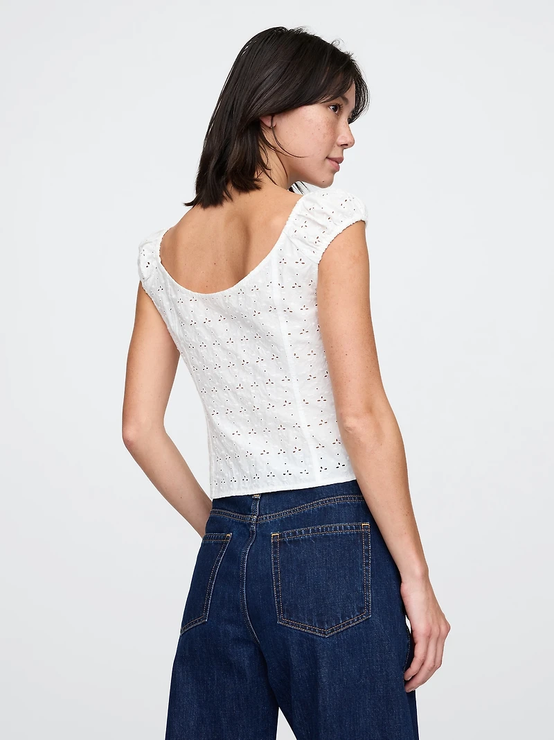 Cap-Sleeve Eyelet Top