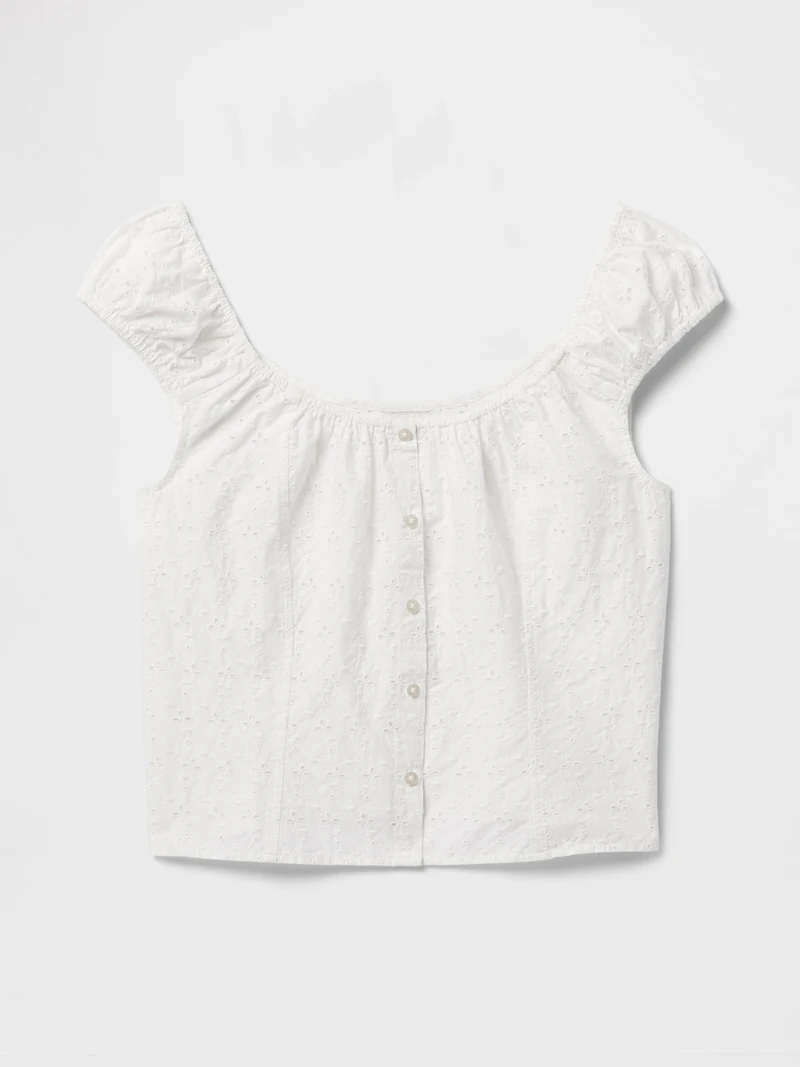 Cap-Sleeve Eyelet Top