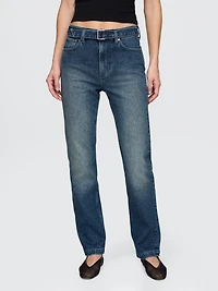 High Rise Belted '90s Slim Straight Jeans