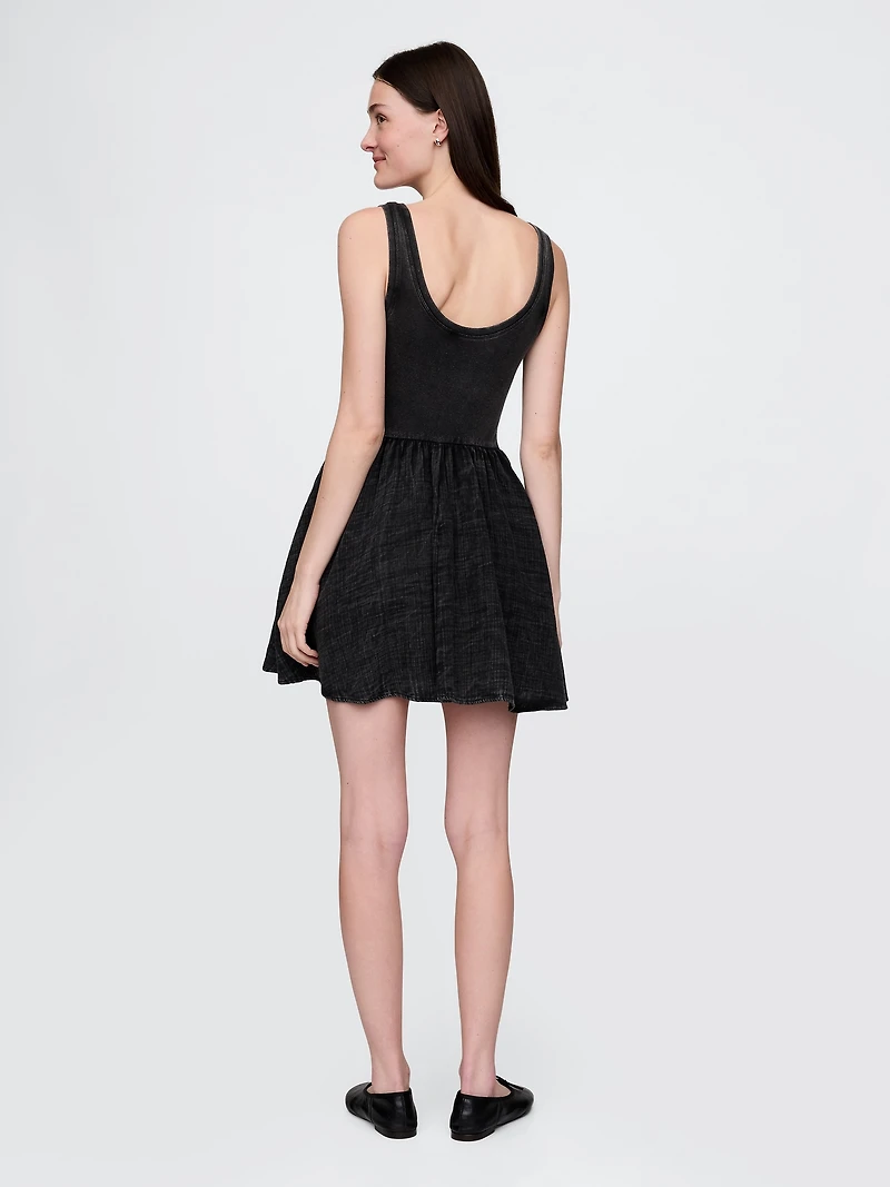 Cotton Gauze Mixed Media Mini Tank Dress