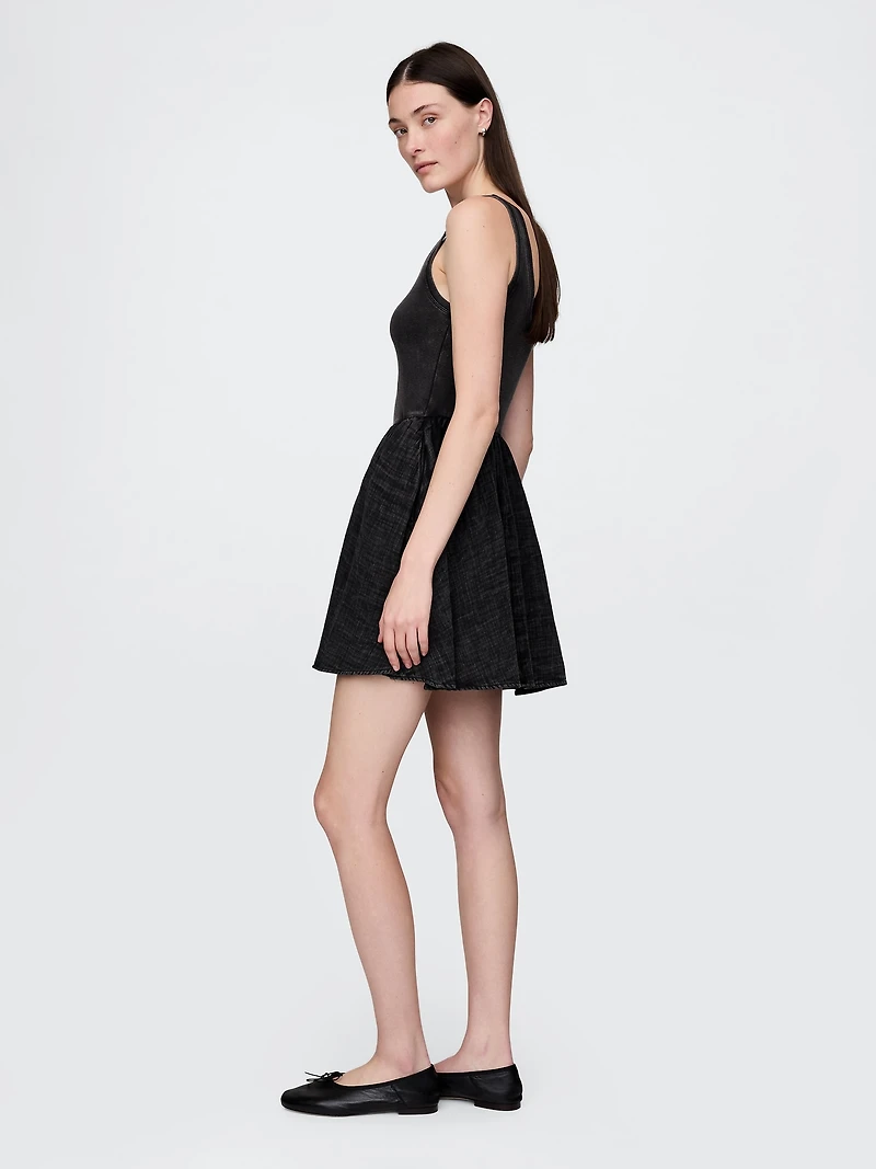 Cotton Gauze Mixed Media Mini Tank Dress