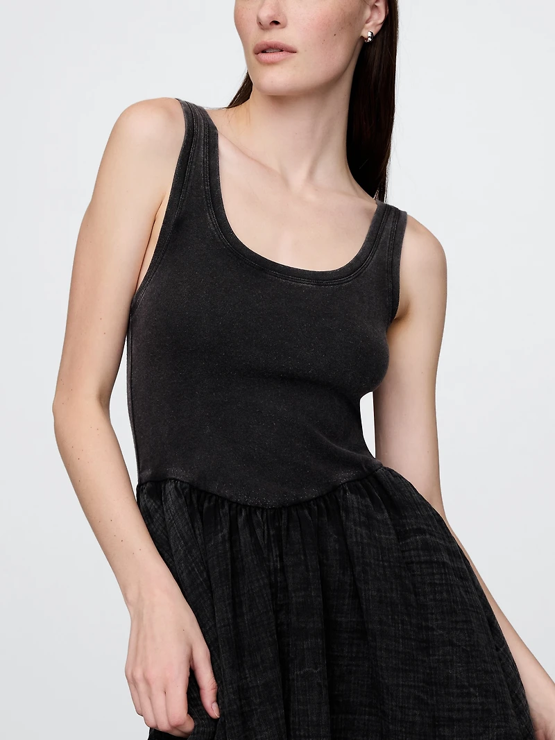 Cotton Gauze Mixed Media Mini Tank Dress