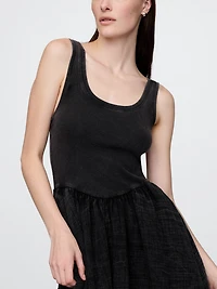 Cotton Gauze Mixed Media Mini Tank Dress
