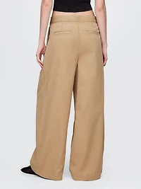 High Rise Twill Pleated Wide-Leg Khakis