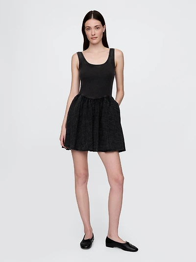 Cotton Gauze Mixed Media Mini Tank Dress