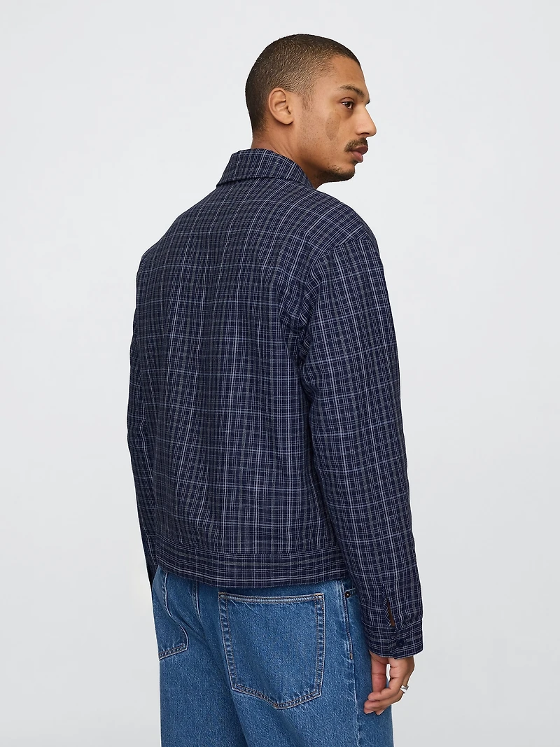 Linen-Cotton Plaid Relaxed Jacket