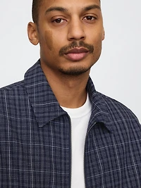 Linen-Cotton Plaid Relaxed Jacket