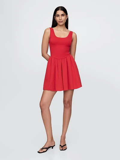 Cotton Gauze Mixed Media Mini Tank Dress