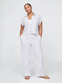 Linen-Blend Easy Wide-Hem Pants