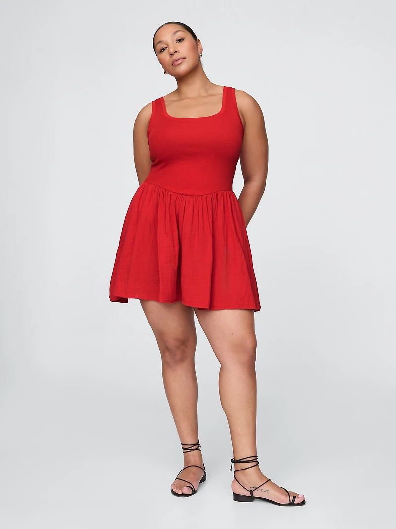 Cotton Gauze Mixed Media Mini Tank Dress