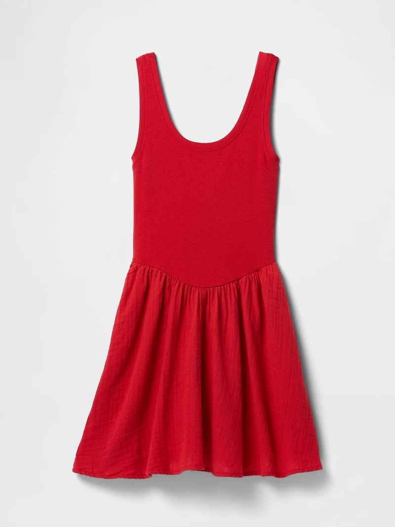 Cotton Gauze Mixed Media Mini Tank Dress