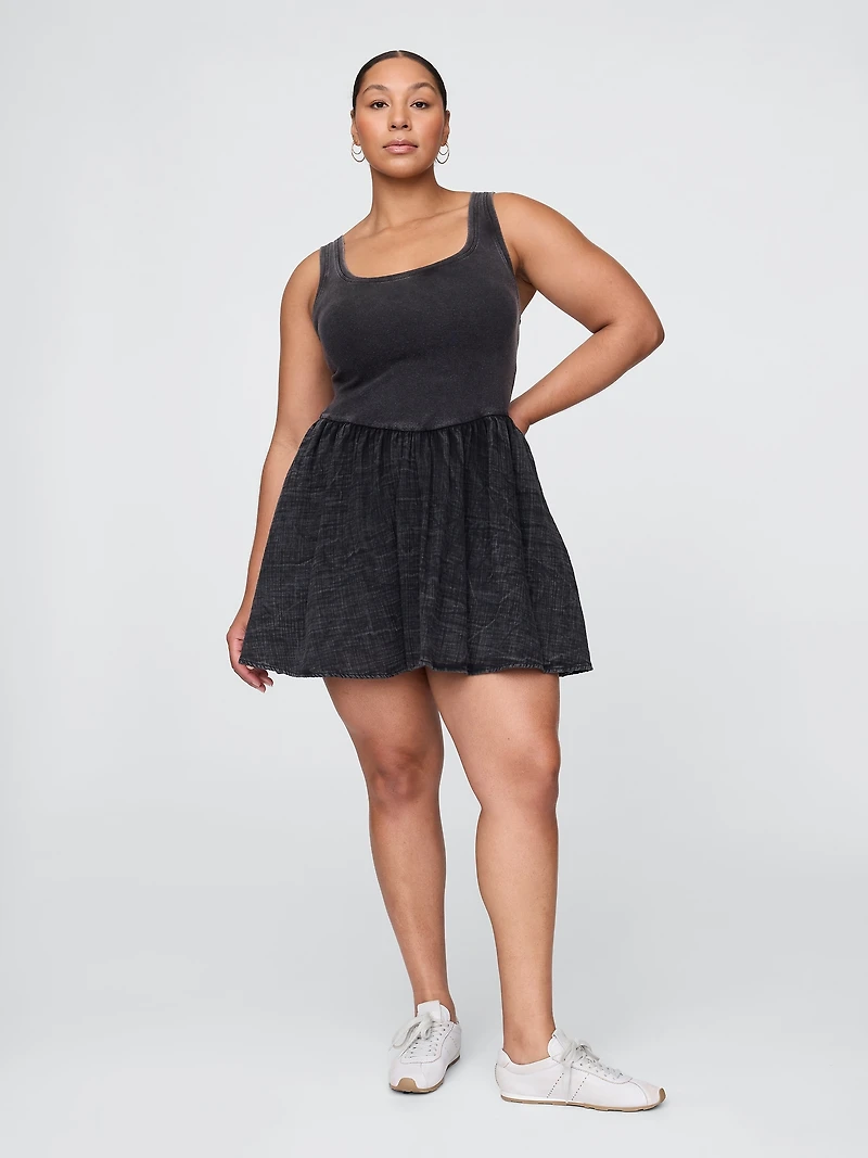 Cotton Gauze Mixed Media Mini Tank Dress