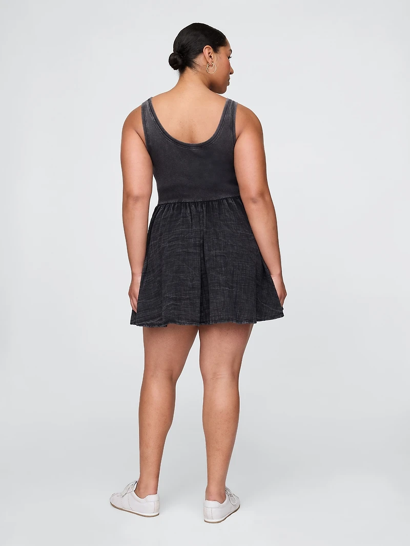 Cotton Gauze Mixed Media Mini Tank Dress