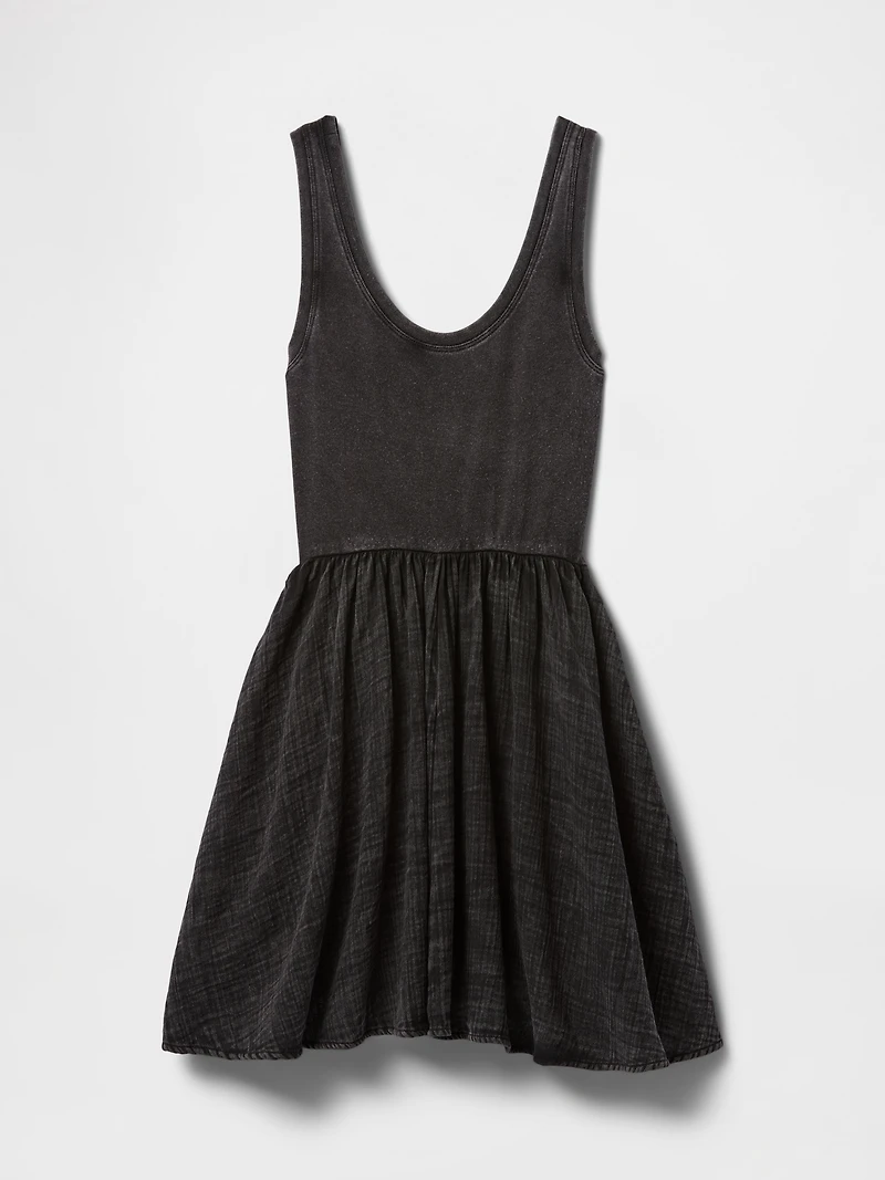 Cotton Gauze Mixed Media Mini Tank Dress